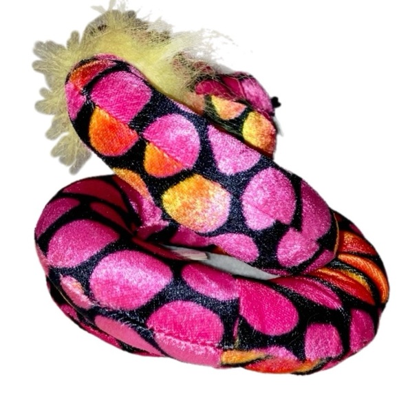 🎉 Small Plush Snake Anna Anaconda by Toy Factory Pink Red Orange Black Coiled - Picture 5 of 6